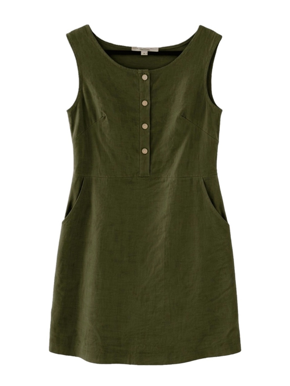 Birds of North America Olive Green Linen Button-Front Sleeveless Shift Dress